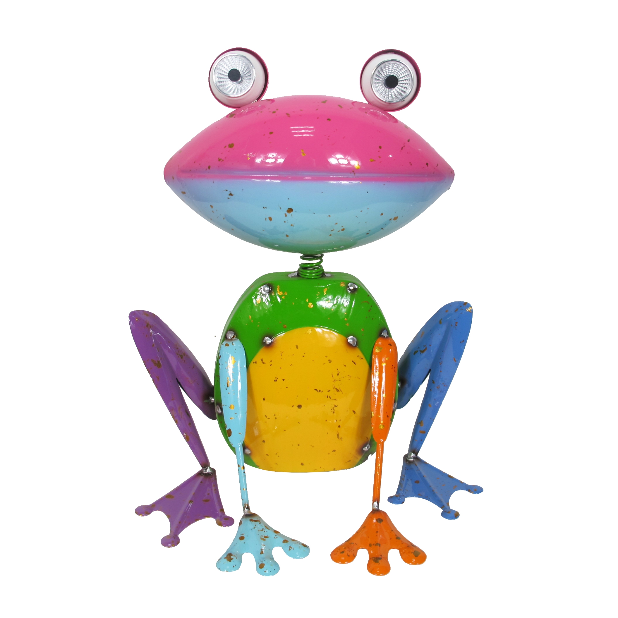 20707B // Metal frog Statue with Solar Lights - Pink Head