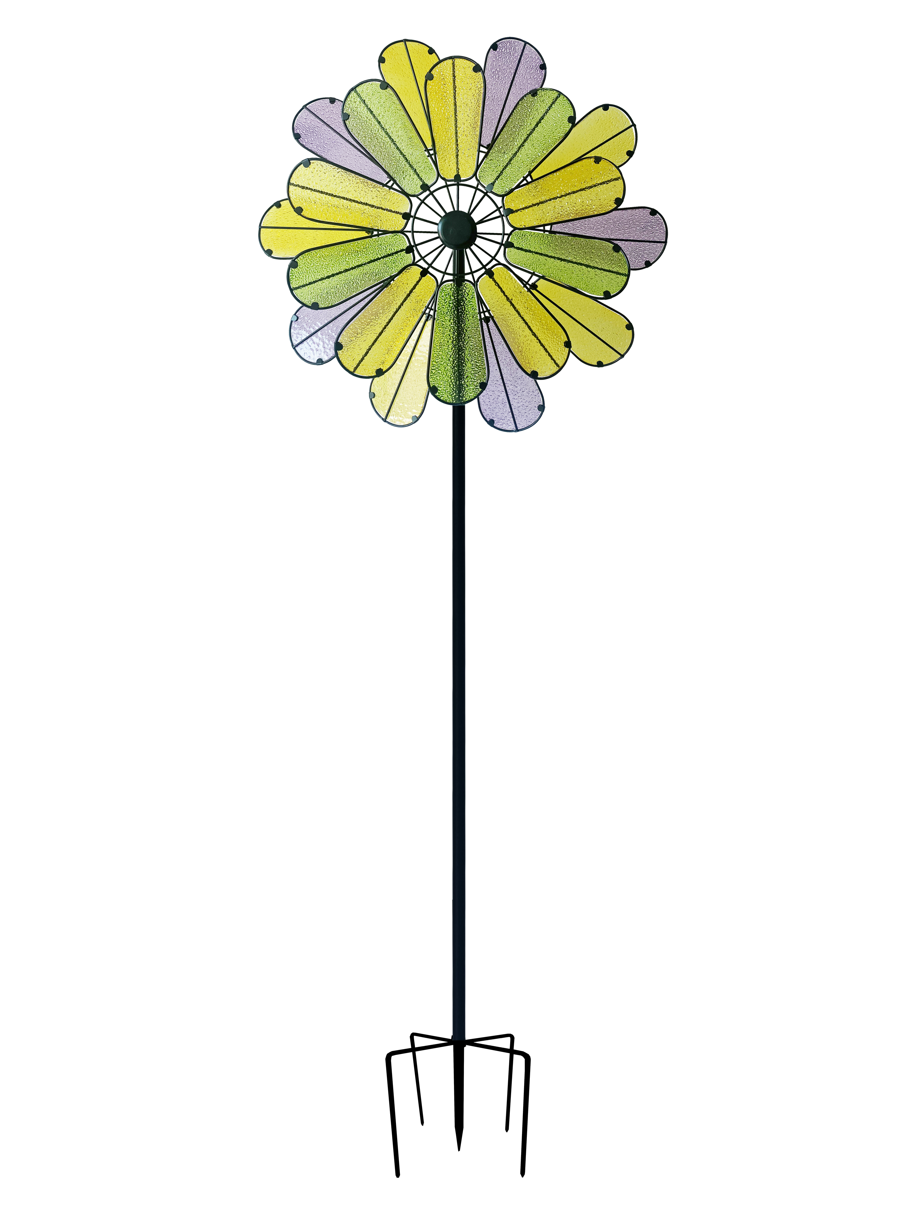 230523 // Glass and Metal Kinetic Spinner -Yellow, Purple, Green Petals